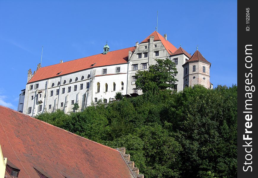 It`s castle Trausnitz on a hill in Lanshut a town in bavaria.