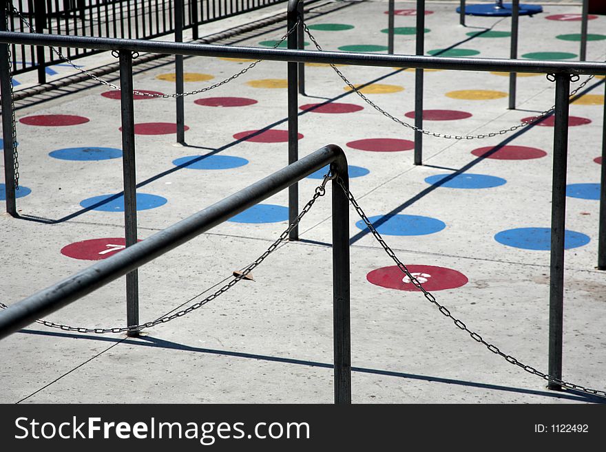 Handrails with circles on the ground. Handrails with circles on the ground