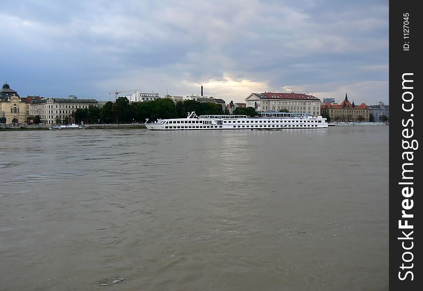 Heavy sky and flooded Danube in Bratislava