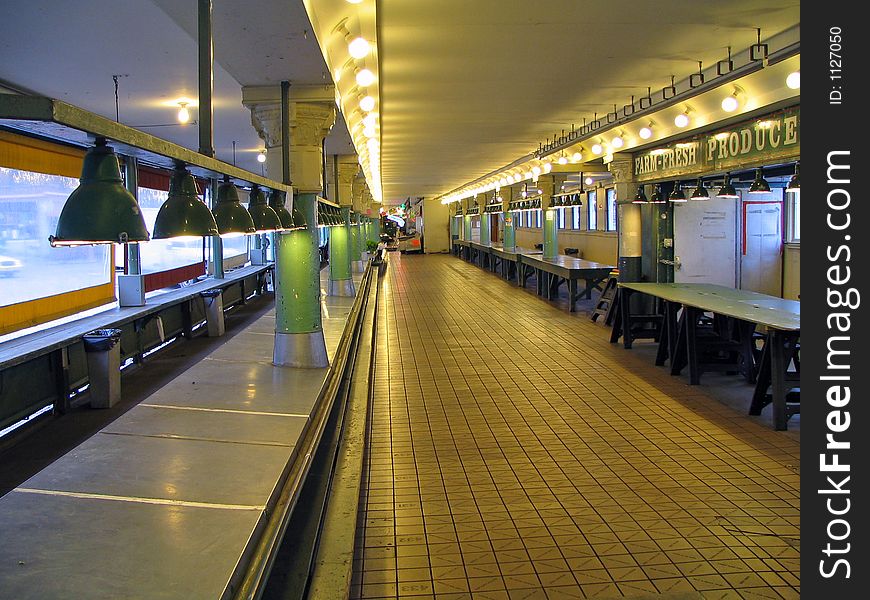 Pike Place Market Empty in Morning. Pike Place Market Empty in Morning