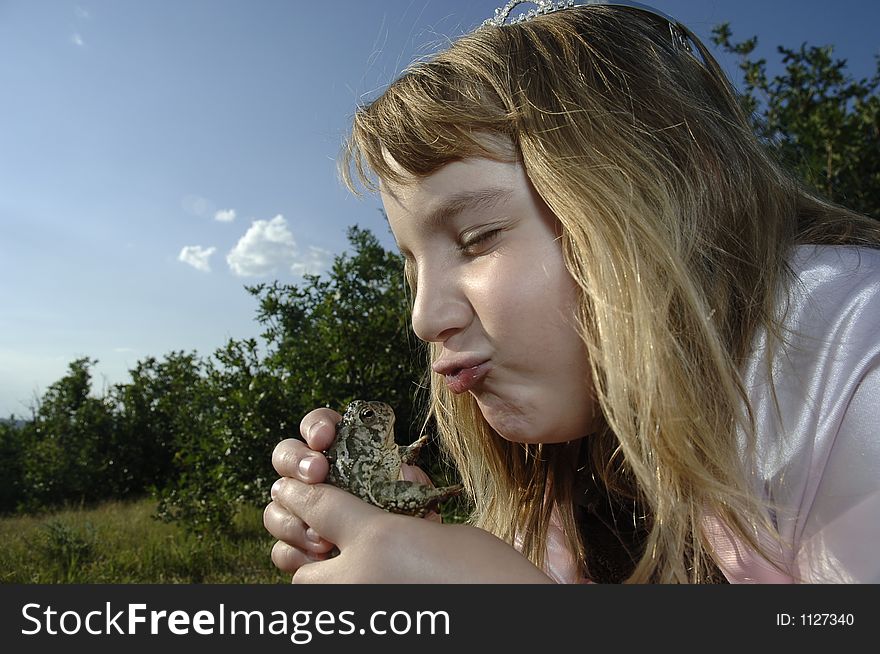 Princess Girl and Frog Together. Princess Girl and Frog Together