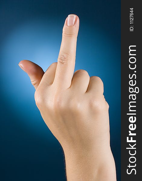 Hand with stretched middle finger