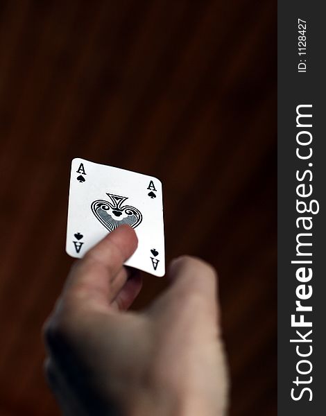 Playing card, hand with an ace. Playing card, hand with an ace