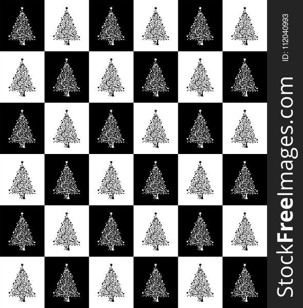 Black And White, Pattern, Design, Christmas Tree