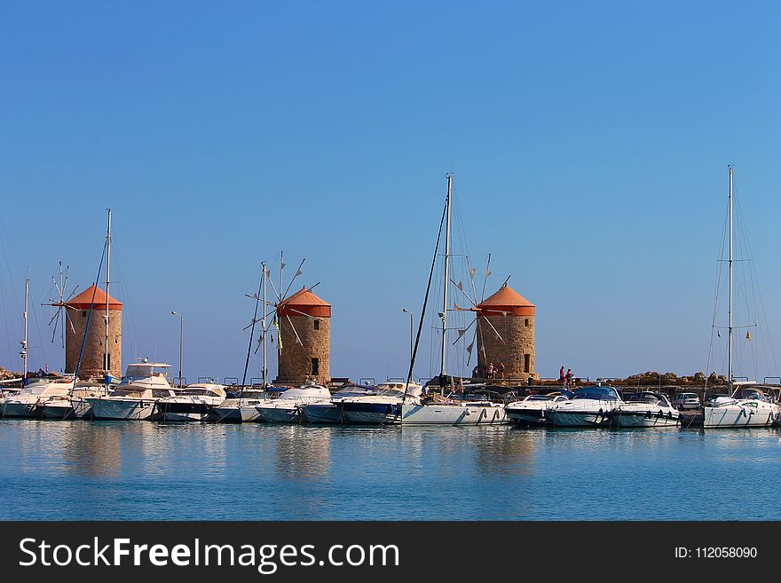 Windmill, Sky, Sea, Marina