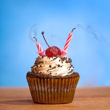 Birthday Cupcake With Blown Out Candles Royalty Free Stock Photography
