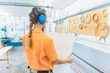 Woman Carpenter Working In Furniture Factory Royalty Free Stock Photos Woman Carpenter Working In Furniture Factory Royalty Free Stock Photos
