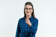 Point Your Finger At You, Young Beautiful Cute Cheerful Girl Smiling Looking At Camera Over White Background Royalty Free Stock Photo Point Your Finger At You, Young Beautiful Cute Cheerful Girl Smiling Looking At Camera Over White Background Royalty Free Stock Photo