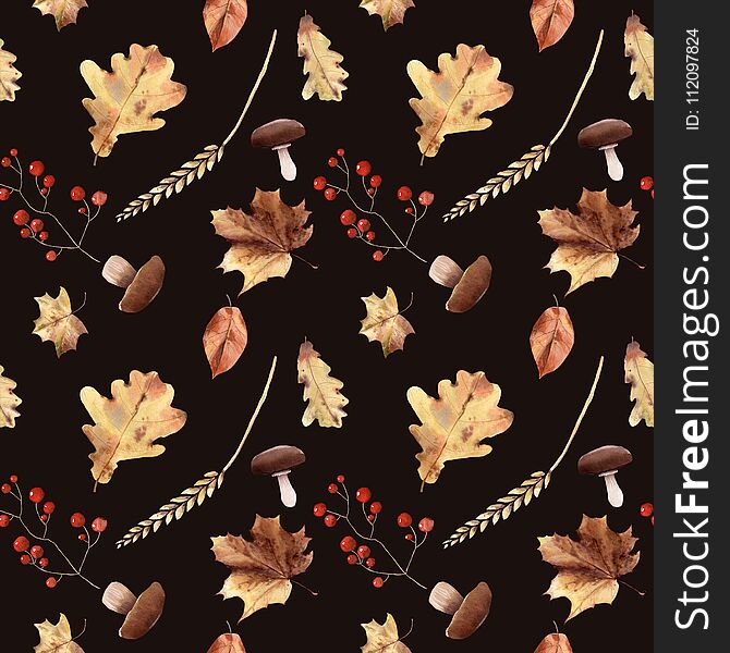 Watercolor autumn seamless pattern hand painted leaves thanksgiving holiday
