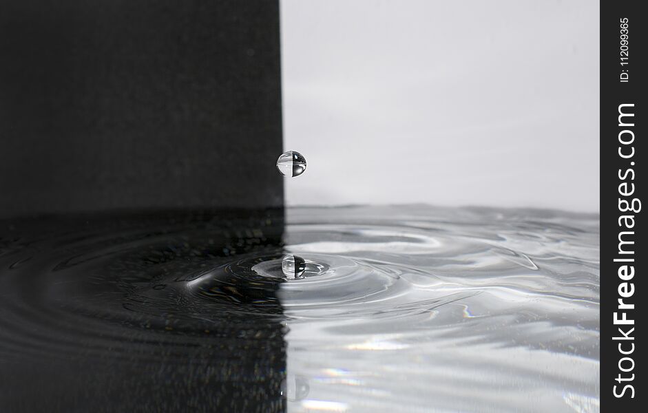 Water drop on a black and white background