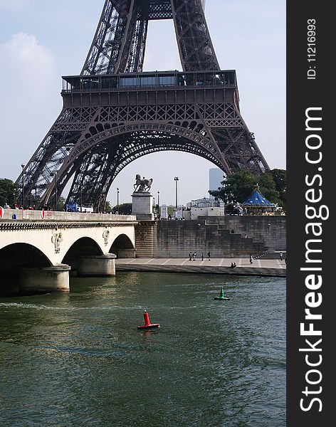 View of the eifflel tower la seine and pont d'lena. View of the eifflel tower la seine and pont d'lena