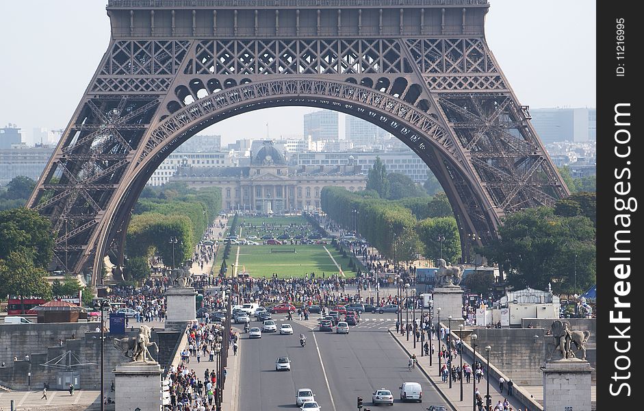 View of the eifflel tower from trocadero, with the champ de mars on the back ground. View of the eifflel tower from trocadero, with the champ de mars on the back ground