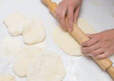 Rolling Dough With A Rolling Pin Royalty Free Stock Photography
