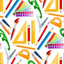 Creativity School Supplies Seamless Pattern Background Imagination Vector Illustration Abstract Colorful Flat Creative Stock Photos