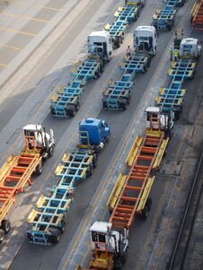 Trucks Waiting For Cargo Stock Photography