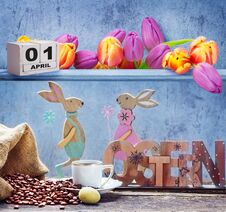 Easter - Decoration With Tulips For Breakfast Royalty Free Stock Photography
