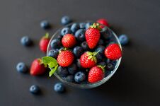 Fresh Berries. Various Summer Berries In A Bowl On Rustic Wooden Table. Royalty Free Stock Images