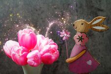 Easter Decoration, Easter Bunny And Tulips Stock Photography