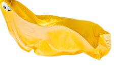 Soccer Ball And Smooth Elegant Transparent Yellow Cloth Isolated Or Separated On White Studio Background. Stock Images
