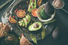 Toast With Avocado And Oil. Bread With Avocado. Royalty Free Stock Photography