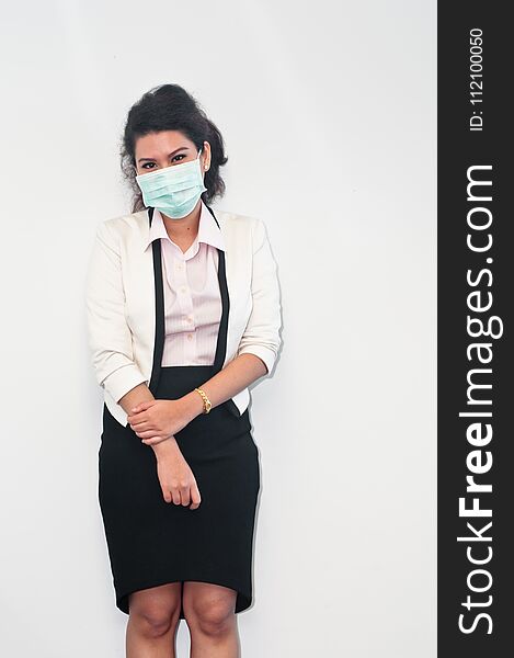 Business Woman Sick And Wear Mask Cover