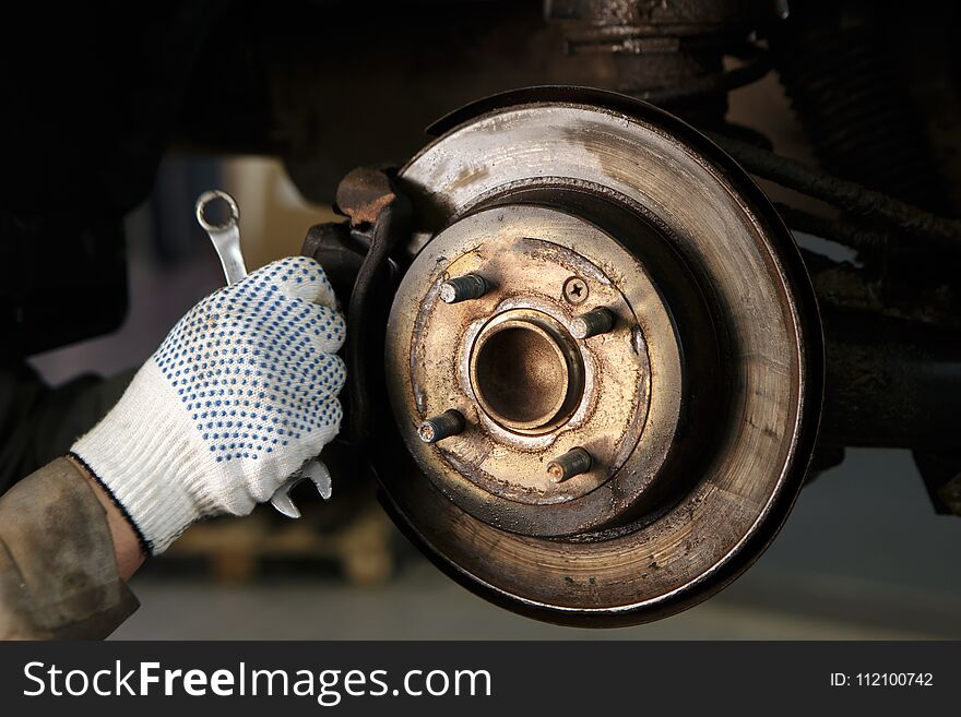 Mechanical In Its Workshop Which Replaced Brake Discs