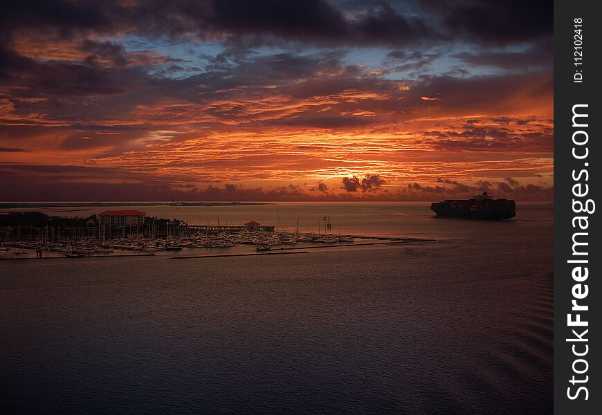 Big Container Vessel At Sunset