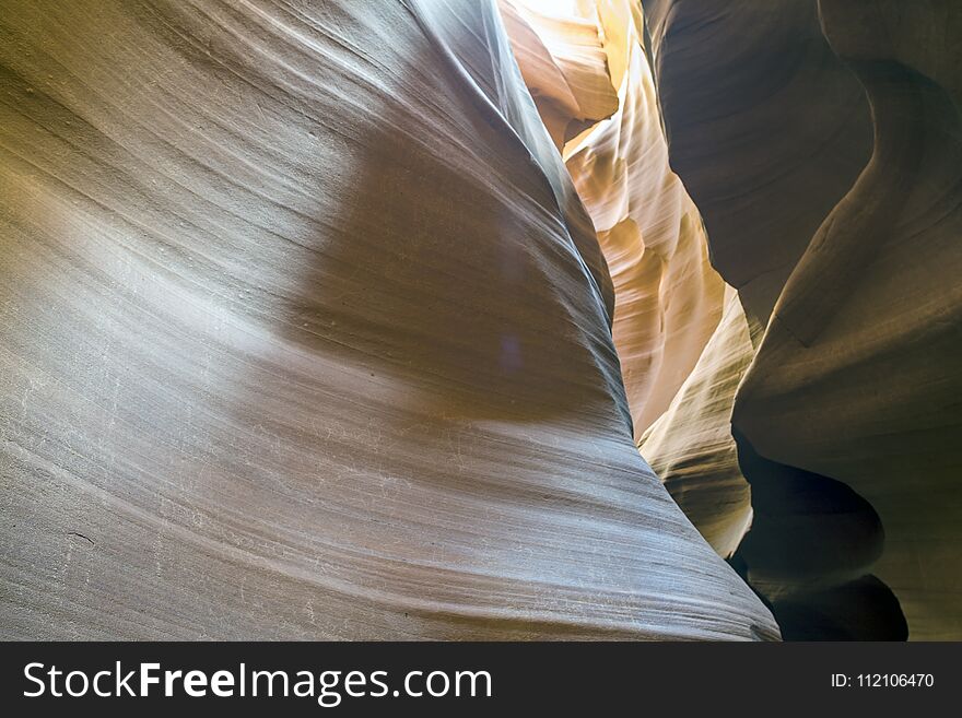 Antelope Canyon is a slot canyon in the American Southwest. It is on Navajo land east of Page, Arizona. Antelope Canyon is a slot canyon in the American Southwest. It is on Navajo land east of Page, Arizona.