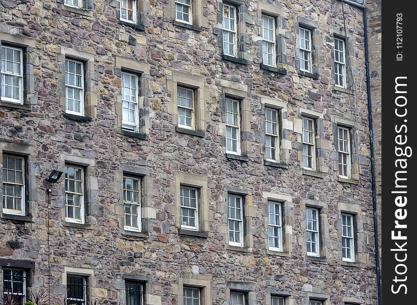 Example of Scottish Architecture, Stonework facade of random building in centre of Edinburgh, Scotland