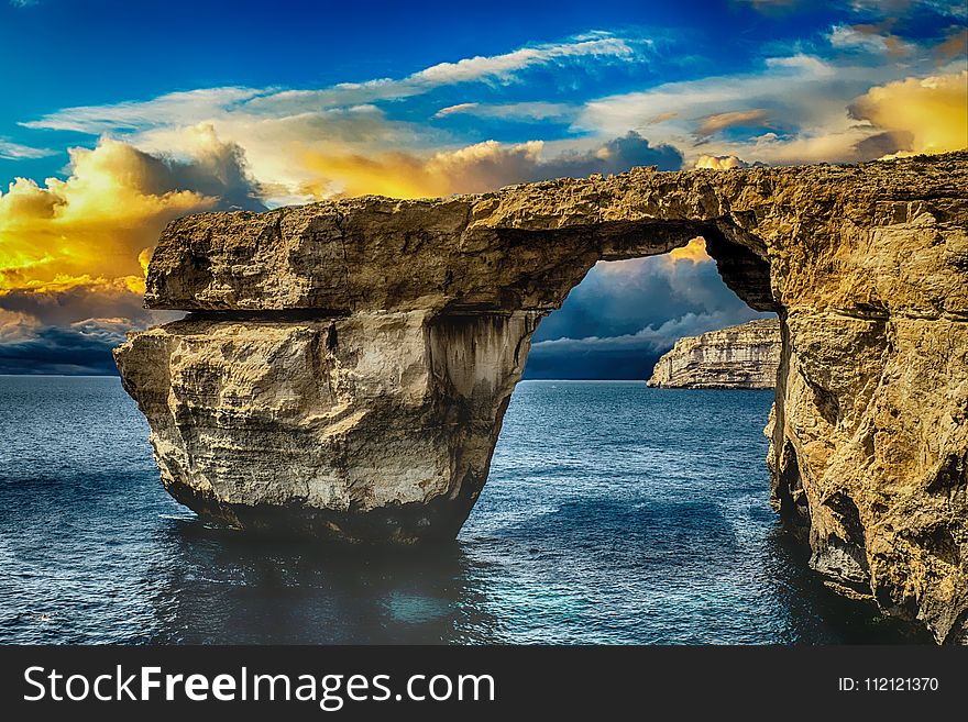 Sea, Natural Arch, Sky, Rock