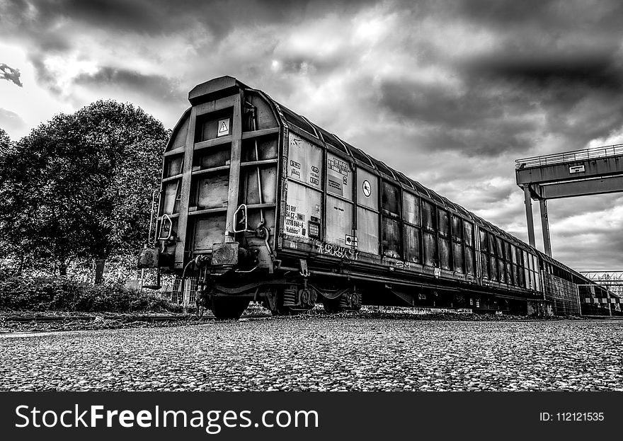 Track, Transport, Black And White, Rolling Stock