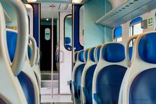 Horizontal View Of The Sitting Places Of The Interior Of A Train Royalty Free Stock Photo