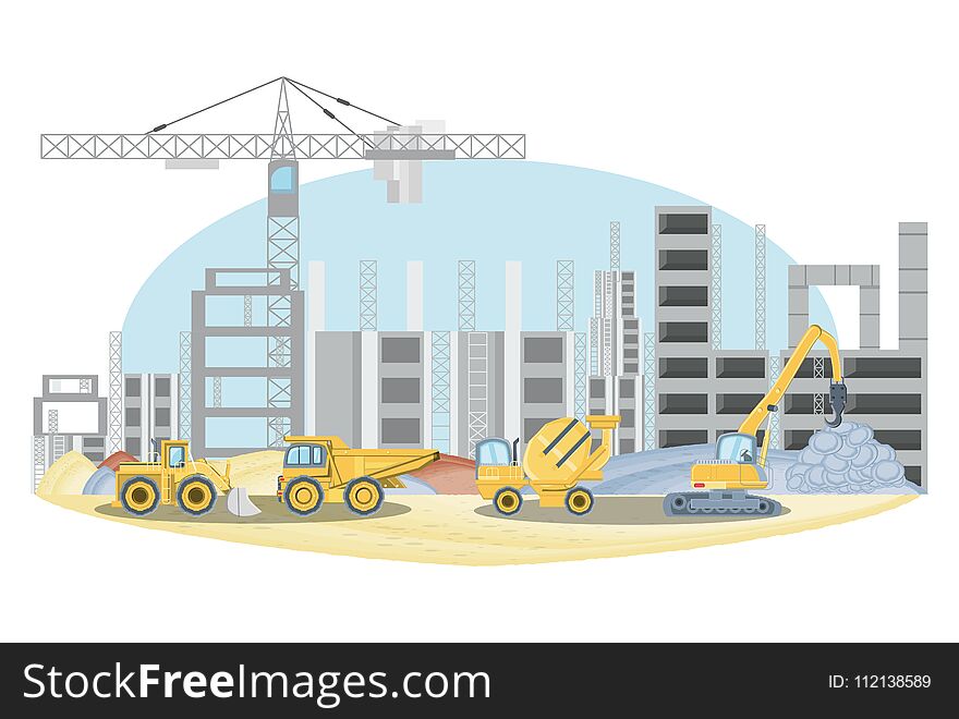 Under construction zone with construction trucks over white background, colorful design vector illustration. Under construction zone with construction trucks over white background, colorful design vector illustration
