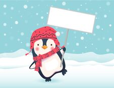 Penguin Holding Sign Stock Photography