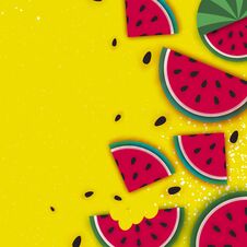 Watermelon Super Summer Sale Banner In Paper Cut Style. Origami Juicy Ripe Watermelon Slices. Healthy Food On Yellow Royalty Free Stock Photos