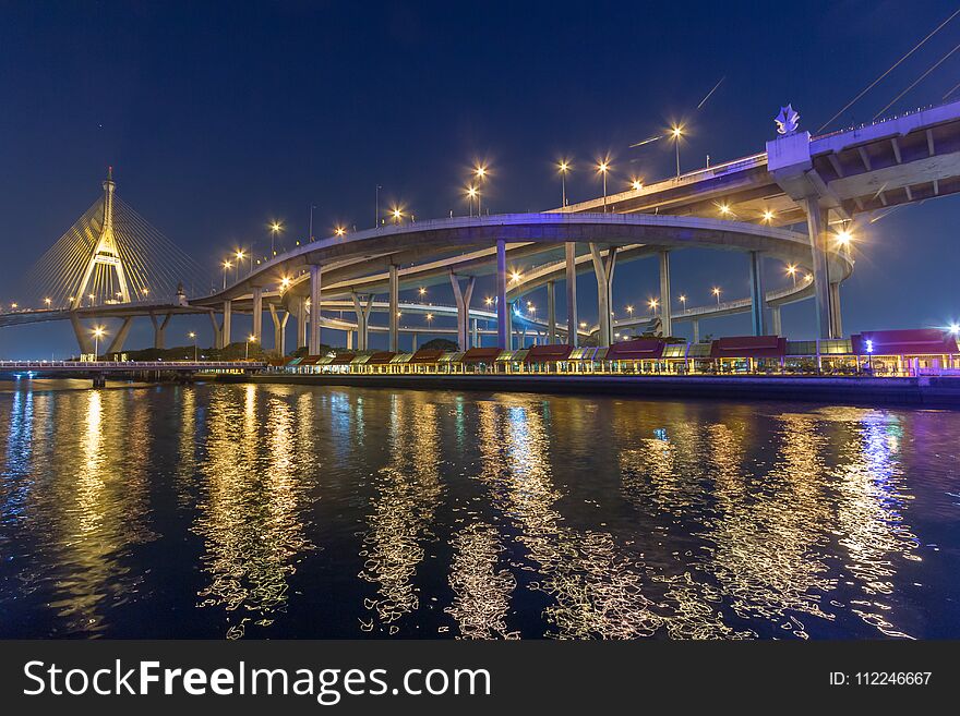 Bhumibol bridge at city night in Bangkok Thailand. Bhumibol bridge at city night in Bangkok Thailand