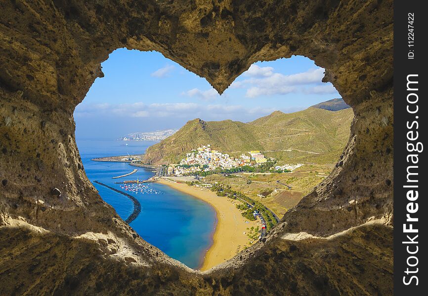 View of the ocean from a heart-shaped cave