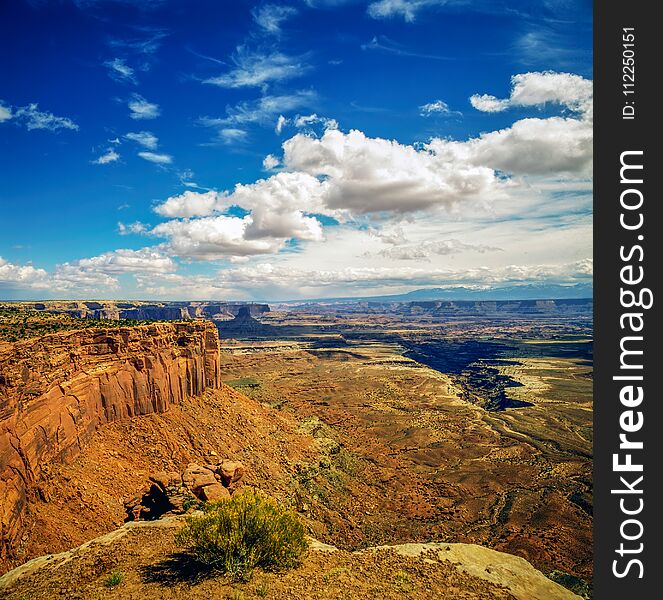 View of Canyonlands with clouds in Utah. View of Canyonlands with clouds in Utah