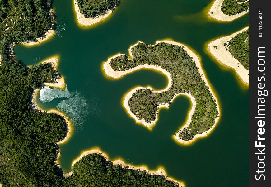 Aerial View Of Reservoir Landscape