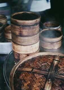 Bamboo Steamer Or Bamboo Slow Cooker Royalty Free Stock Image