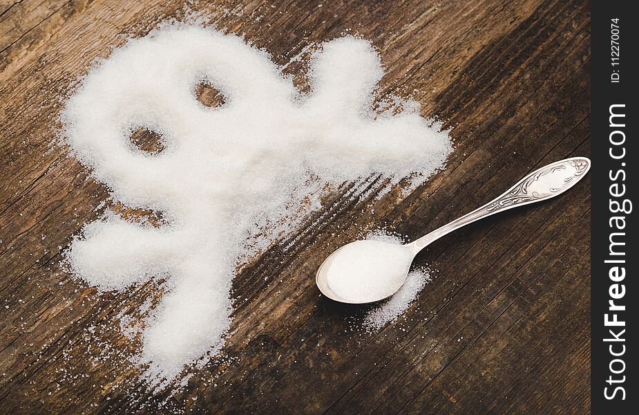 Skull made of granulated sugar. A conceptual photo illustrating the harm from consuming white refined sugar and products containing it