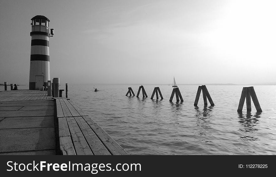 Black And White, Monochrome Photography, Lighthouse, Sea