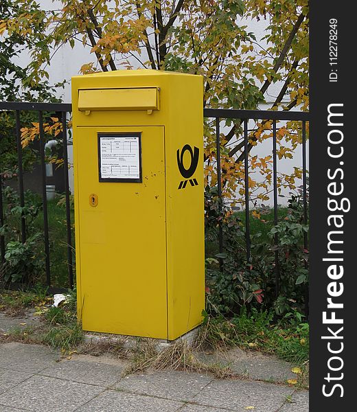 Yellow, Post Box, Letter Box, Mail
