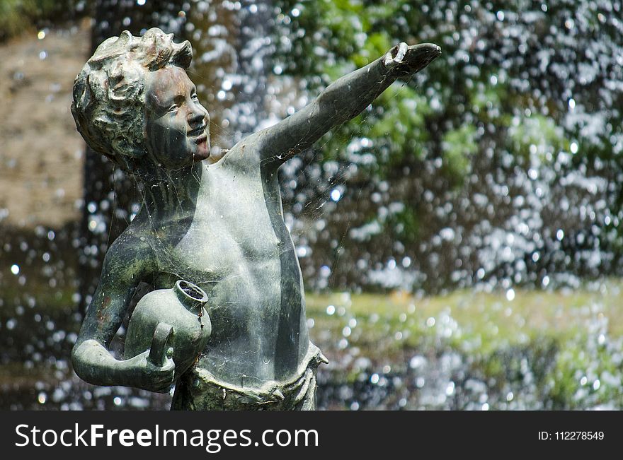 Water, Statue, Sculpture, Tree