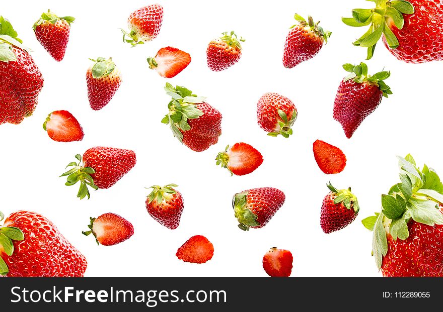 Red strawberries isolated on a white background