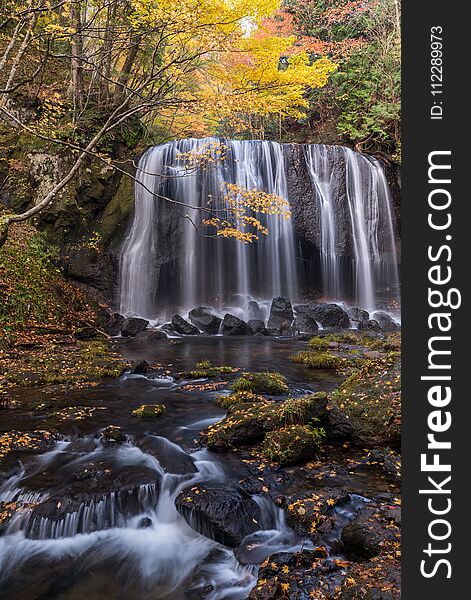 Tatsuzawafudo waterfall in autumn Fall season at Fukushima. Tatsuzawafudo waterfall in autumn Fall season at Fukushima