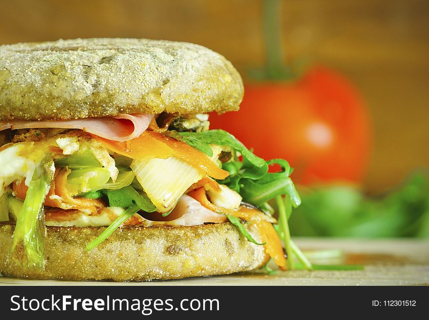 Macro Photography of Vegetable Filled Hamburger