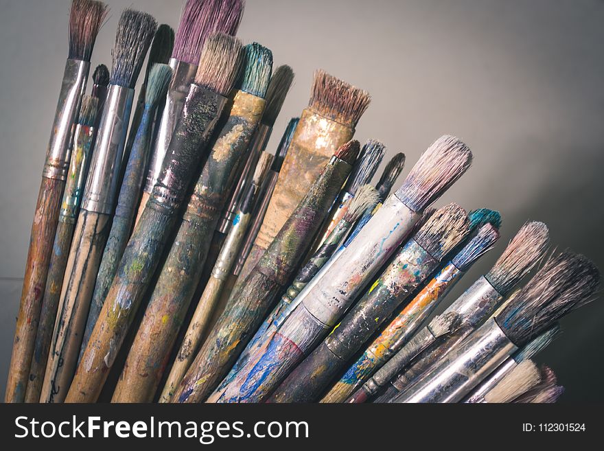 Closeup Photo Of Paint Brush Lot