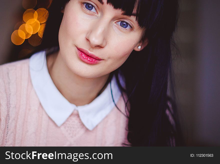 Woman Wearing White And Pink Shirt