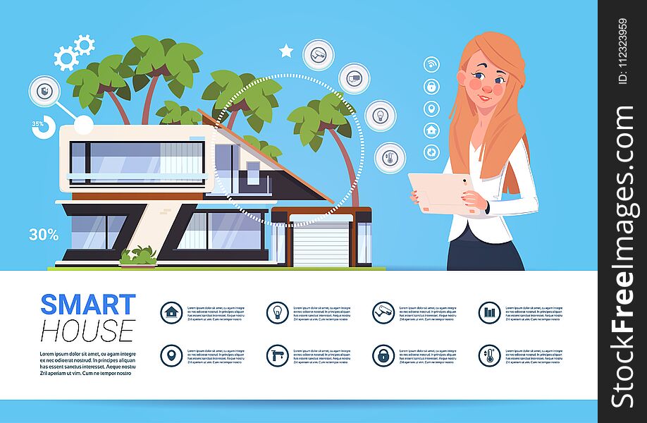 Smart Home Management Concept With Woman Holding Tablet Device